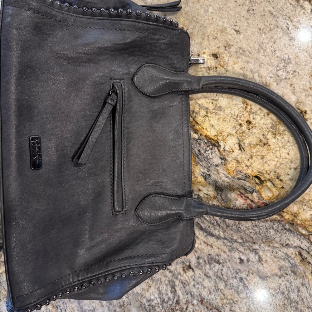 Dark Gray Leather Handbag